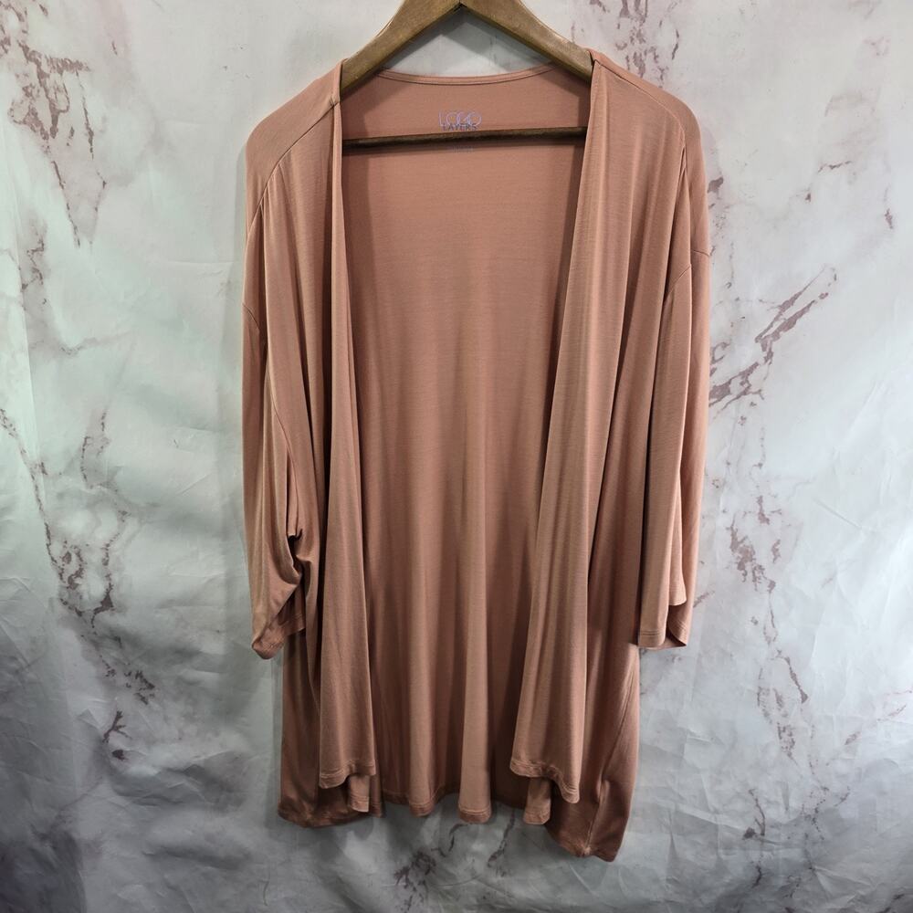 LOGO Lori Goldstein Cardigan Womens Large Pink Kimono Cover Up Topper Layers